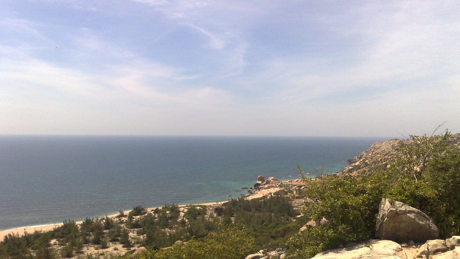 Low coastal scrub on granite above a sandy bay, Nui Chua National Park, Ninh Thuan, Vietnam.