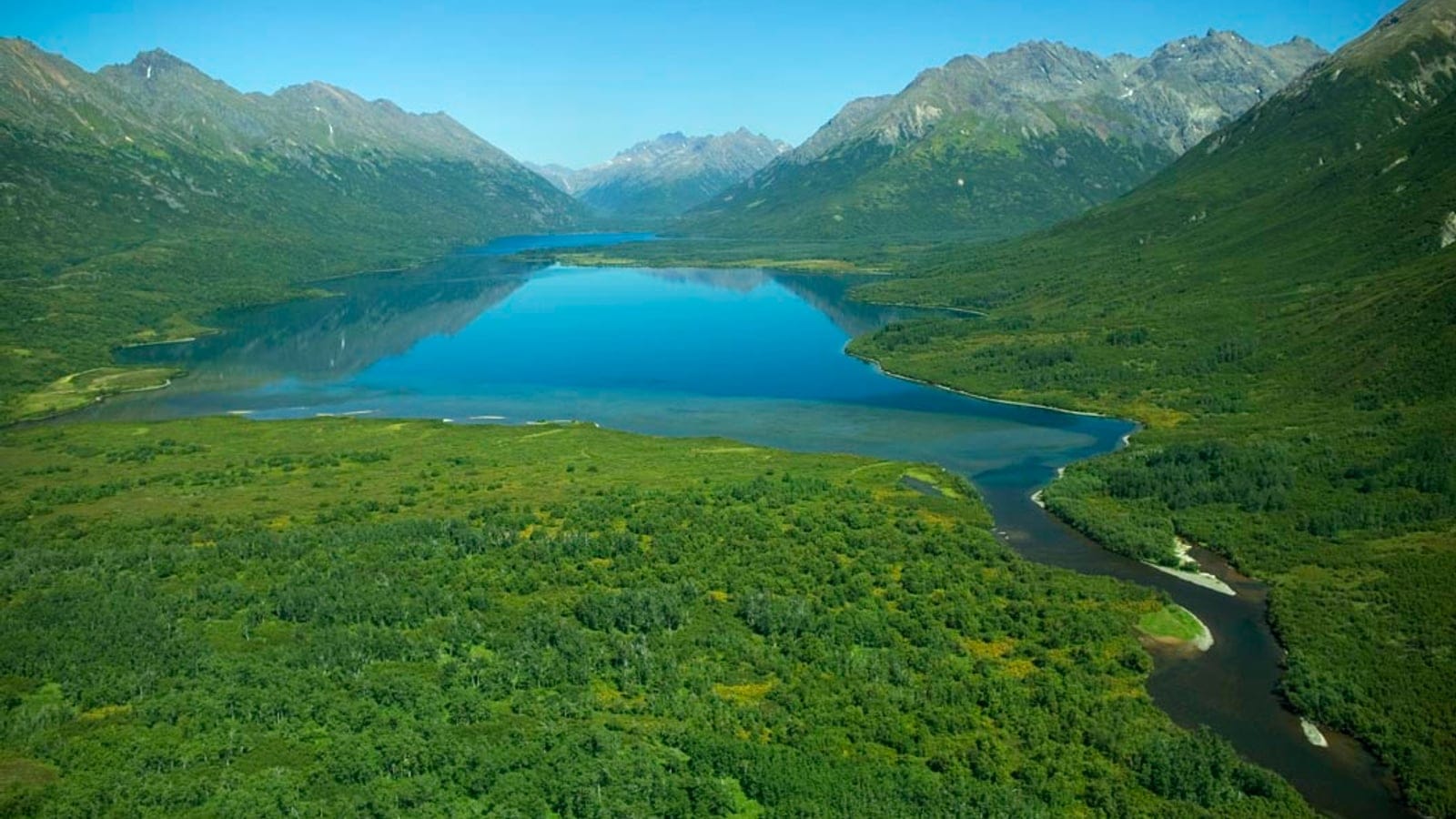 Glacial valley lake and open upland tundra in Togiak National Wildlife Refuge, Alaska.