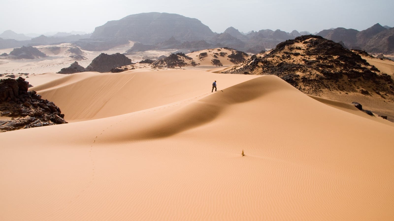 Rocky Sahara desert landscape in Tadrart Acacus, Libya.